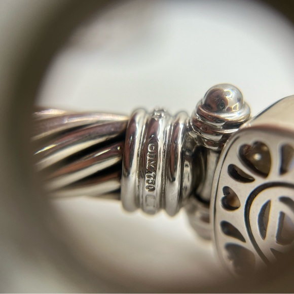 David Yurman Blue Chalcedony Diamond Sterling Silver 18K Gold Cable Bracelet - Picture 4 of 11